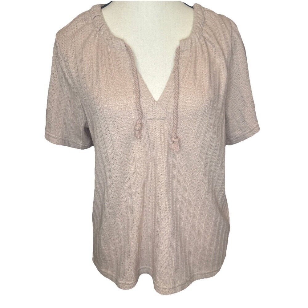 Madewell Womens Avalon Light Pink Pointelle Tie Neck Tunic Top Sz S Travel
